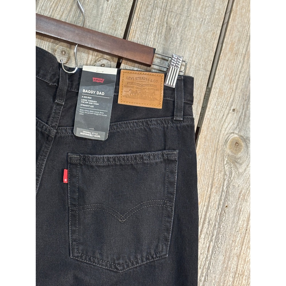 Levis Baggy Dad Jeans Womens 27x30 Black Distressed Mid Rise Straight A3494-0018 - Picture 4 of 9